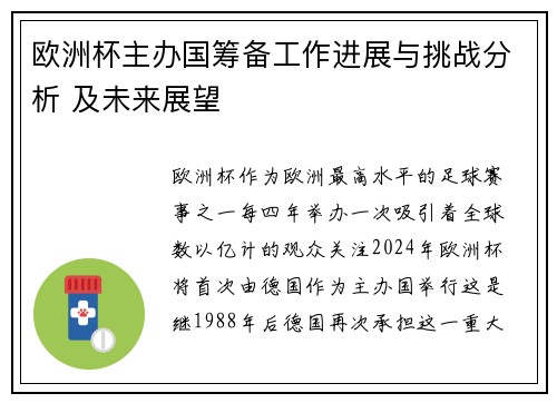 欧洲杯主办国筹备工作进展与挑战分析 及未来展望