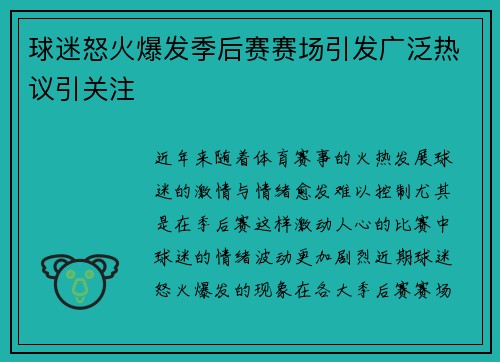 球迷怒火爆发季后赛赛场引发广泛热议引关注